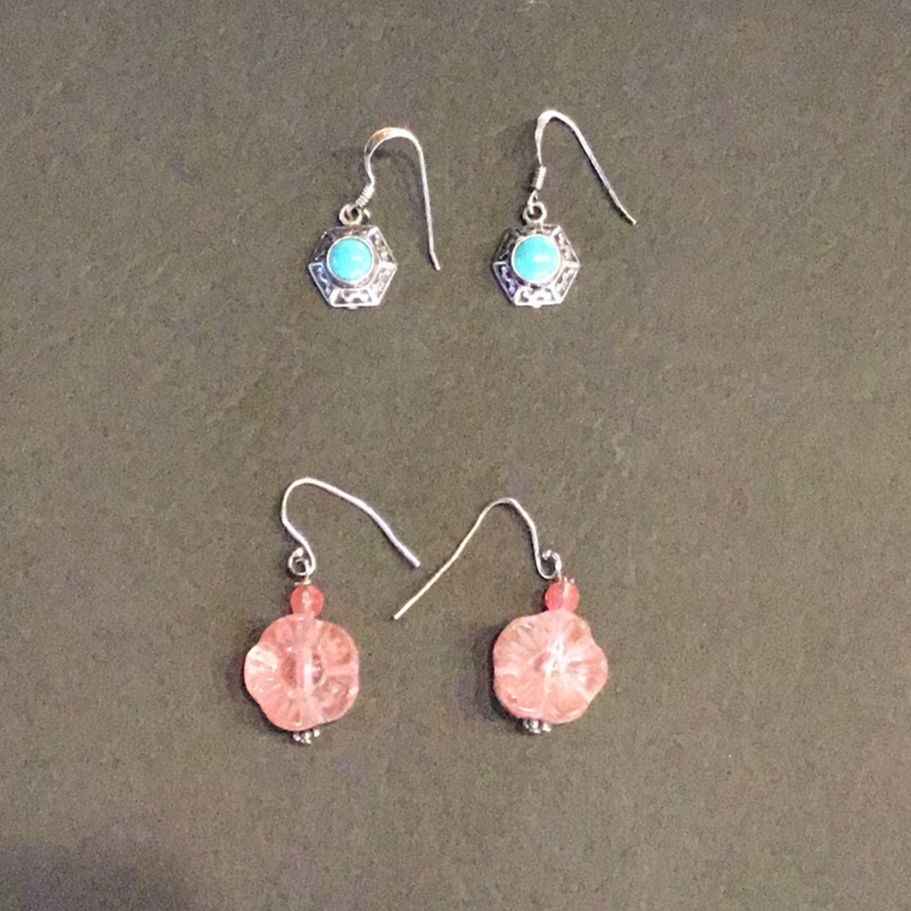 Sterling Silver Turquoise and Pink Earring Sets